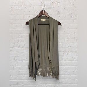 Sleeveless Fringed Duster / Shawl | Army Green / Olive Green | Size Small NWOT